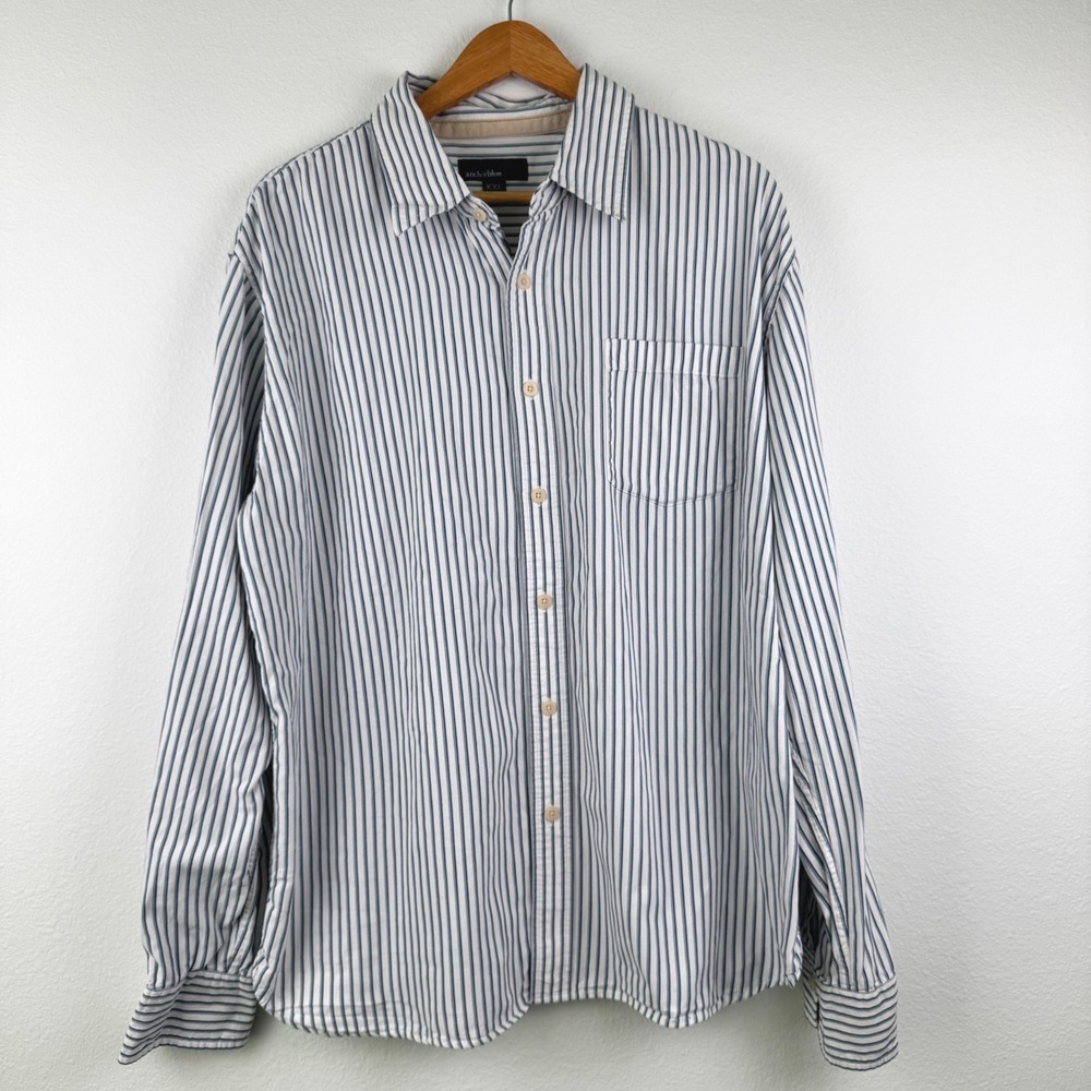 Anchor Blue Vintage Button Down Shirt Mens XXL Blue Striped Excellent Longsleeve